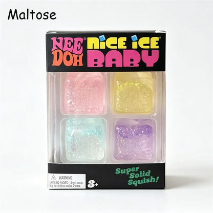 Needoh Nice Ice Baby Mini 4 Pack Squish Cube Sensory Toy Multicolored Knead Stretch Stress Relief Hand Squeeze Toy Leisure Gift