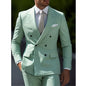 Sage Green Men's Wedding Suits Solid Color 2 Piece Daily Double Breasted Six-buttons Blazer Pants Formal Business Suit Set