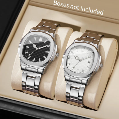 2/4PCS Men Business Watches Set Fashion Square Dial Quartz Wristwatch with Calendar lendar Reloj Hombre（Without Box）