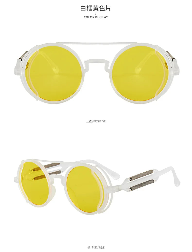 Klasyczne gotyckie okulary przeciwsłoneczne Steampunk Luksusowa marka Projektant Wysokiej jakości męskie i damskie retro okrągłe okulary przeciwsłoneczne z oprawką z PC