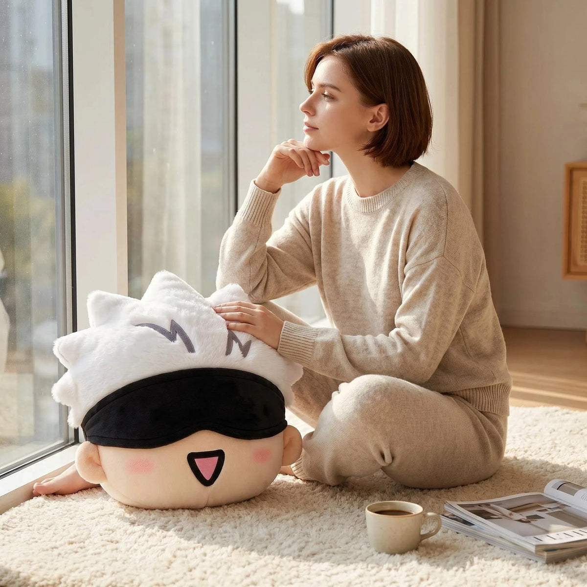 Jujutsu Kaisen Satoru Gojo Anime Plush Toy Cute Body Pillow Seat Cushion Car Bedroom Decor Soft Plushie Merchandise