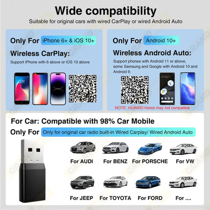 2IN1 Mini NEW Wireless CarPlay Android Auto Adapter Wired to Wireless Car Ai Box For Audi Toyota VW Peugeot MG Ford USB Dongle