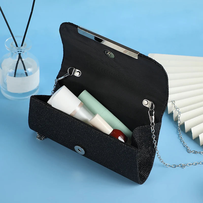 Decorative sequin pleated dinner bag Pop metal chain shoulder bag Wedding party storage bag Premium banquet evening dress bag