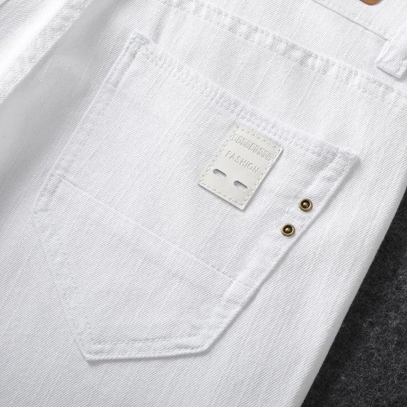 Four season men's fashionable white casual stretch straight leg jeans  comfortable and versatile  tight fitting sports pants