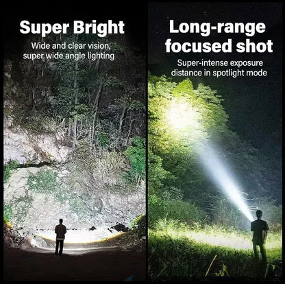 Super Bright LED Flashlight Type-C Rechargeable Long Range Tactical Torch Outdoor Waterproof Emergency Camping Fishing Lantern