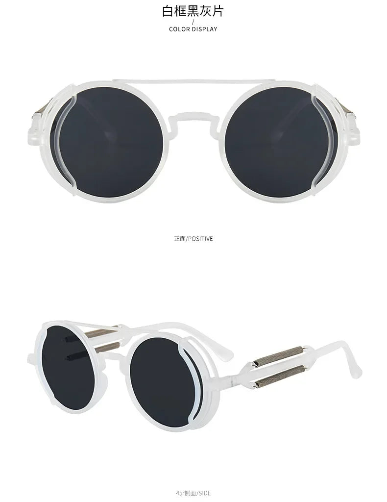 Klasyczne gotyckie okulary przeciwsłoneczne Steampunk Luksusowa marka Projektant Wysokiej jakości męskie i damskie retro okrągłe okulary przeciwsłoneczne z oprawką z PC