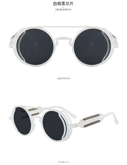 Klasyczne gotyckie okulary przeciwsłoneczne Steampunk Luksusowa marka Projektant Wysokiej jakości męskie i damskie retro okrągłe okulary przeciwsłoneczne z oprawką z PC