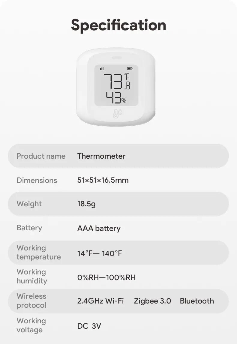 Tuya Smart WiFi/Zigbee Temperature and Humidity Sensor Indoor Hygrometer Thermometer with LCD Display Support Alexa Google Home