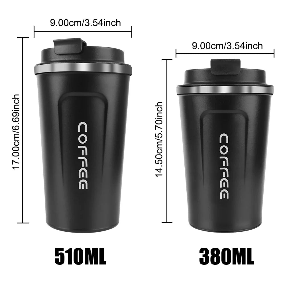 Thermo Cafe Coffee Mug Car Thermos, 380/510ml Leak-Proof Travel Cup for Tea Water Coffee, Double Stainless Steel