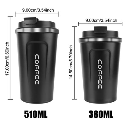 Thermo Cafe Coffee Mug Car Thermos, 380/510ml Leak-Proof Travel Cup for Tea Water Coffee, Double Stainless Steel