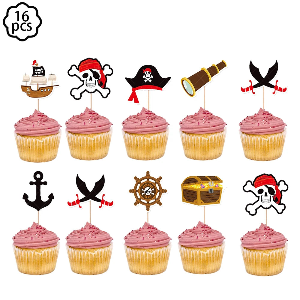 Pirate party napkins plates cups Tablecloths Banner Pirate skull balloon kids Caribbean Pirate themed birthday party decoration