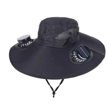 New Multi-Function Solar Fan Sun Hat - Waterproof Fishing Hat with Built-In USB Charging & Wide Brim for UV/Heat Protection