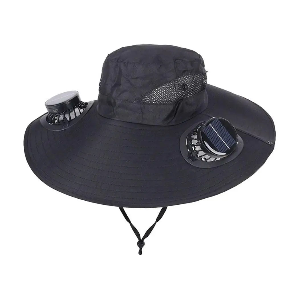 New Multi-Function Solar Fan Sun Hat - Waterproof Fishing Hat with Built-In USB Charging & Wide Brim for UV/Heat Protection