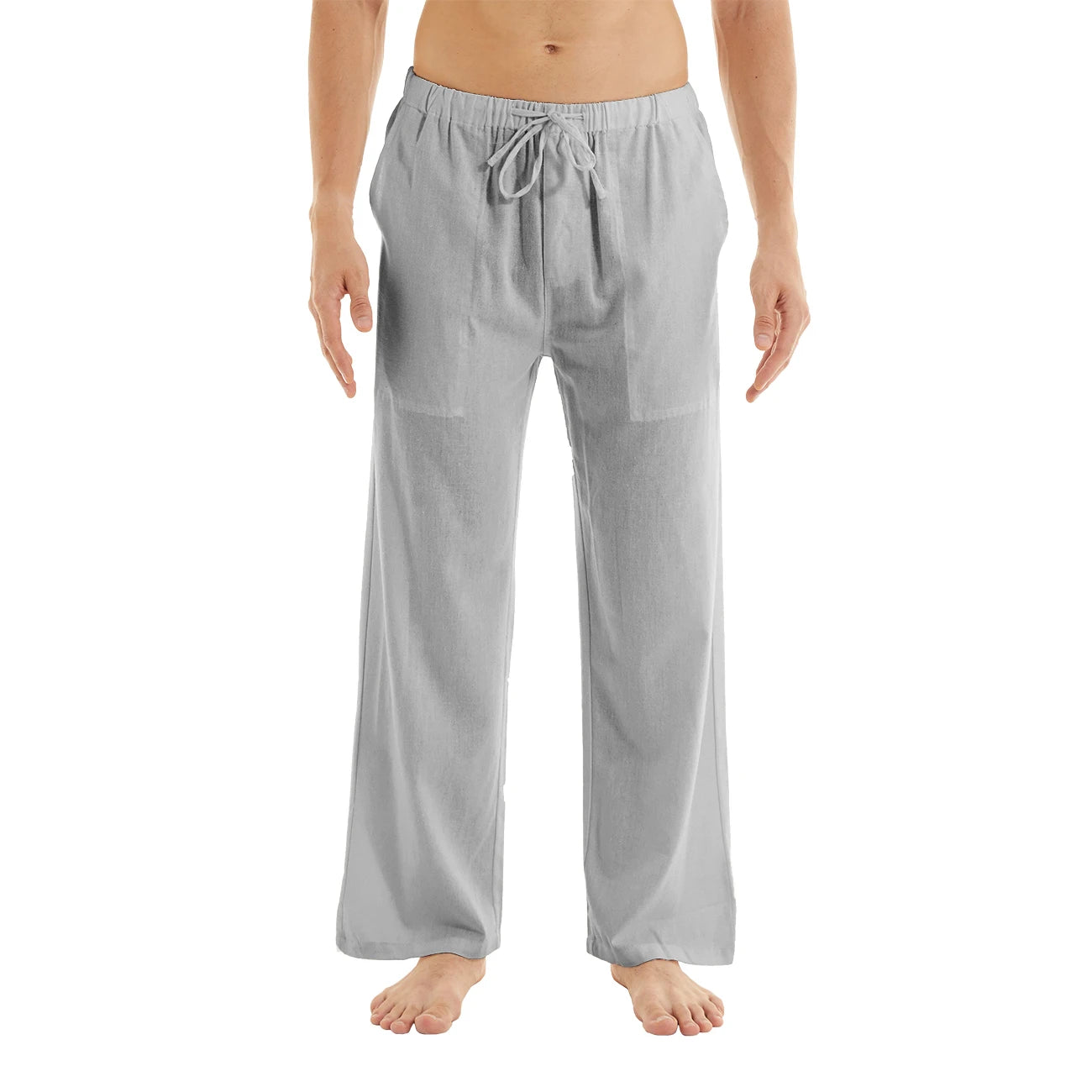 Men's Casual Linen Cotton Yoga Pants Breathable Loose Sweatpants Beach Trousers Lounge Pants Elastic Waist Fitness Pants