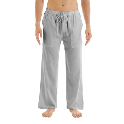Men's Casual Linen Cotton Yoga Pants Breathable Loose Sweatpants Beach Trousers Lounge Pants Elastic Waist Fitness Pants