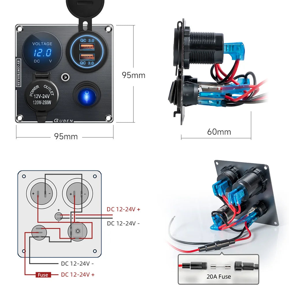 12v Usb Dual Car Cigarette Lighter Socket Charger Mobile Phone Power Waterproof Usb Port Adapter 5v Sockets Voltmeter Digital