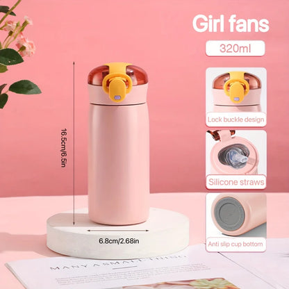 Ladies Insulated Cup With Straw Pop Up Lid Portable Minimalist Water Bottle Couple Vacuum Mug For Daily Use
