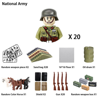 WWII Infantry Military Soldier War National Army Mini Gun armament Models Building Blocks Building Blocks Toys for Kids