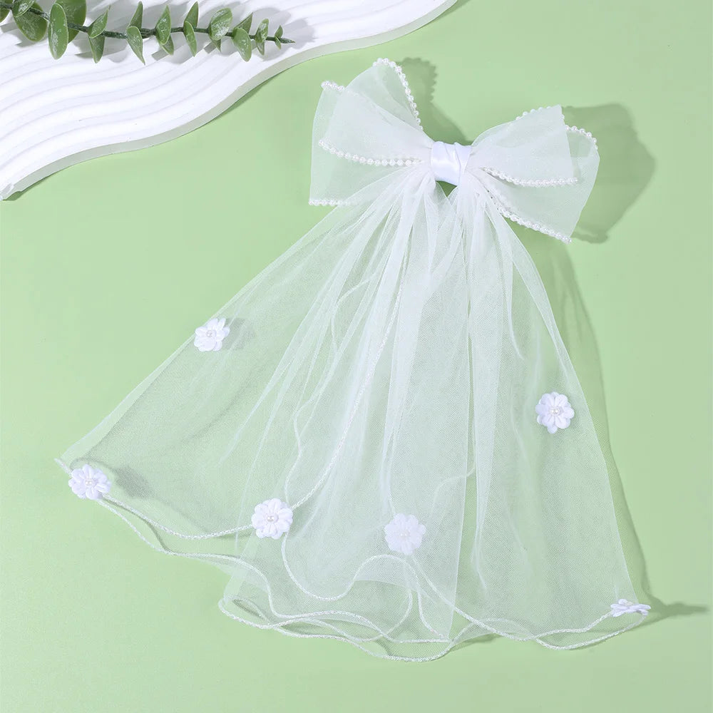 White Tulle Hair Clips For Girls Fairy Mesh Bow Large Hairpin Flower Barrette Summer Party Wedding Women Headdress Accessories