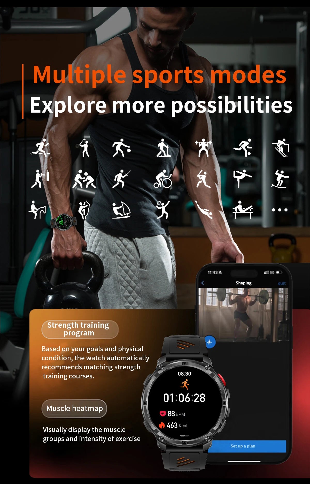 LIGE Smart Watch 2026 Gorąca Sprzedaż 1100mAh Wojskowy Wodoodporny Kompas Latarka LED Tryby Sportowe Męski Smartwatch Dla Android iOS
