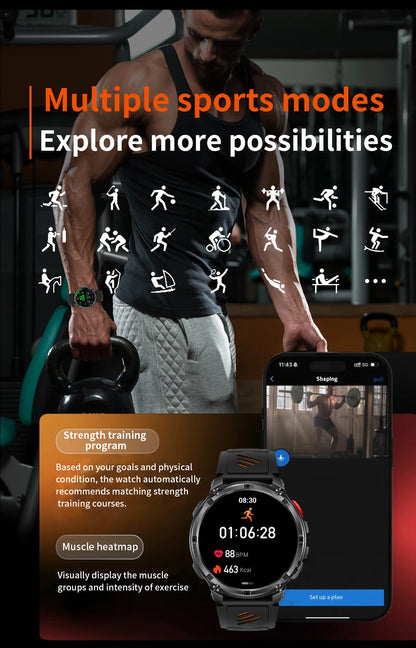 LIGE Smart Watch 2026 Gorąca Sprzedaż 1100mAh Wojskowy Wodoodporny Kompas Latarka LED Tryby Sportowe Męski Smartwatch Dla Android iOS