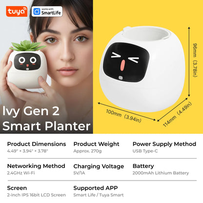 Gen1 Tuya Ivy Smart Planter,Endless Fun Over 49 Rich Expressions,7 smart sensors,AI Chips Make Raising Plants Easy and Fun