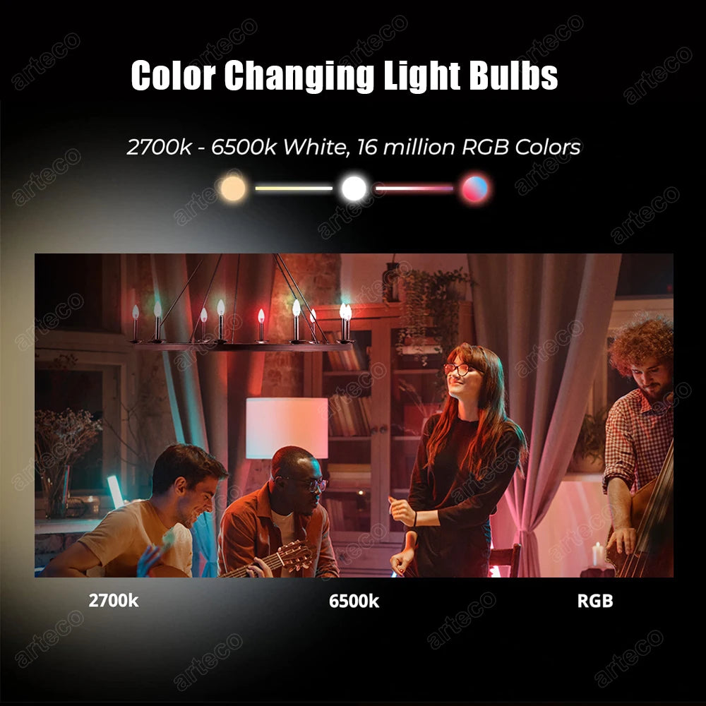 Tuya E14 Candle Lamp Smart Life App Control Smart Bulb WiFi Or Bluetooth RGB+CW LED Light 220V Dimmable Crystal Lamps Room Decor