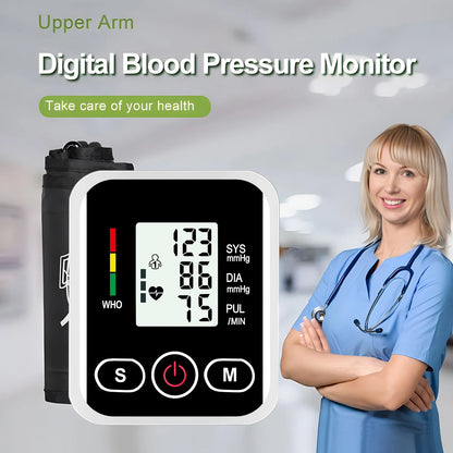 Upper Arm Blood Pressure Monitor Heart Rate Health Blood Pressure Detector Arm Cuff Digital BP Meter Pluse Automatic Tensiometer