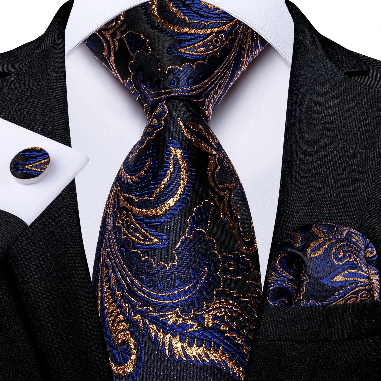 Black And Silver Paisley Floral Men's Ties Gray Blue Pink Wedding Accessories Neck Tie Set Handkerchief Cufflinks Gift For Men