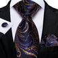 Black And Silver Paisley Floral Men's Ties Gray Blue Pink Wedding Accessories Neck Tie Set Handkerchief Cufflinks Gift For Men