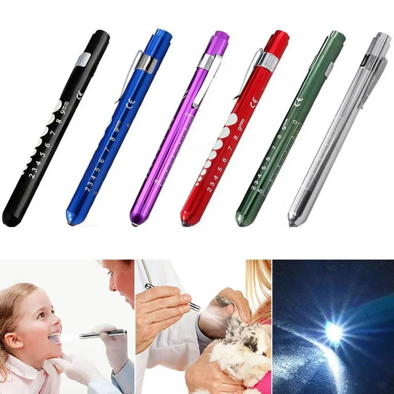 2Pcs Portable Led Flashlight Work Light Medical First Aid Pen Light Torch Lamp with Pupil Gauge Measurements Doctor Diagnosis