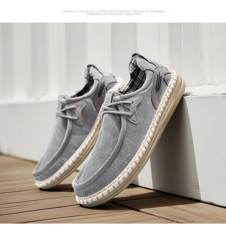 2026 Summer New Men Slip-on Breathable Mesh Shoes, Lazy Casual Hemp Sole Low-top Loafers, Lightweight Anti-slip Fisherman Shoes