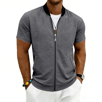 2026 American Summer Men's Stand Collar Thin Sports Short Sleeve Flight Zipper Baseball Jersey Jacket