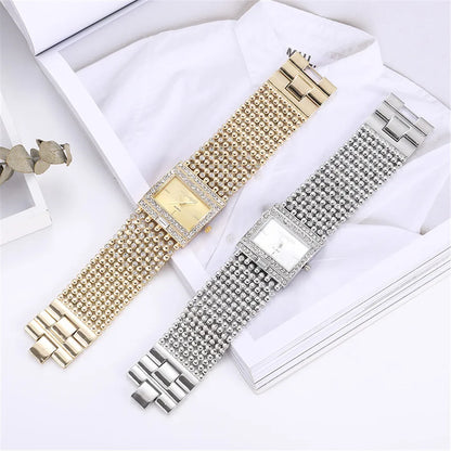Luxury Simple Square Diamond Encrusted Women's Quartz Watch Gold Skeleton Fashion Women's Clock Gift Dress Wristwatch