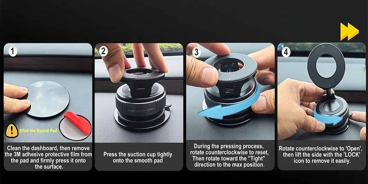 Upgraded Foldable Magnetic Car Phone Holder – N52 Magnet, 360° Rotatable, Dashboard Suction Cup, ABS, with Wrench & Mount Pad
