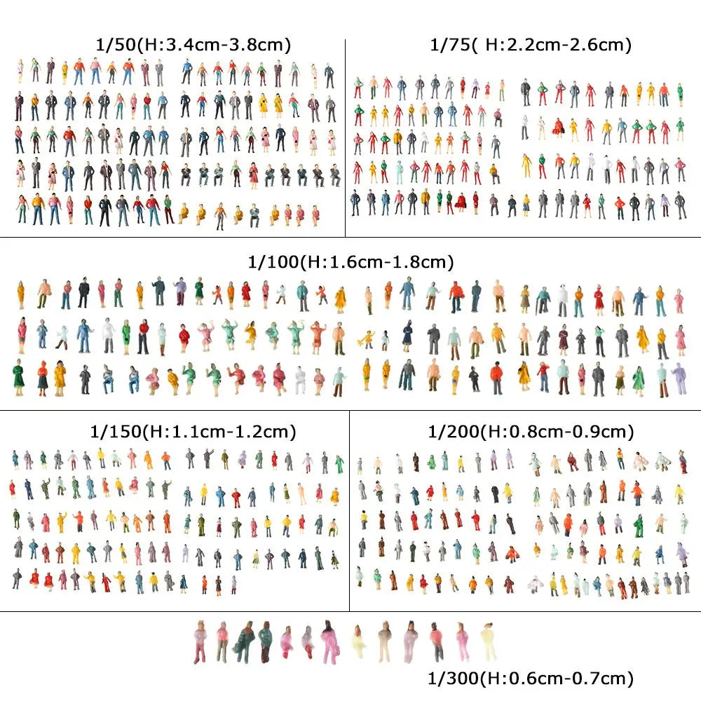 100Pcs/Bag 1:100/1:150/1:75/1:50 Scale Plastic People Figures Model Building Passengers DIY Character Mixed Color Pose Kids Toys
