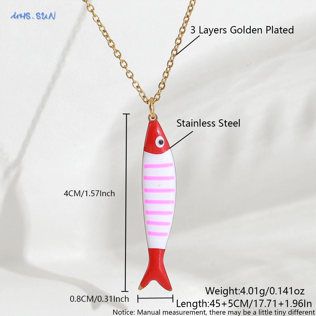 Cute Colorful Enamel Fish Pendant Necklaces For Women Girls Lovely Stainless Steel Gold Color Summer Waterproof Beach Jewelry