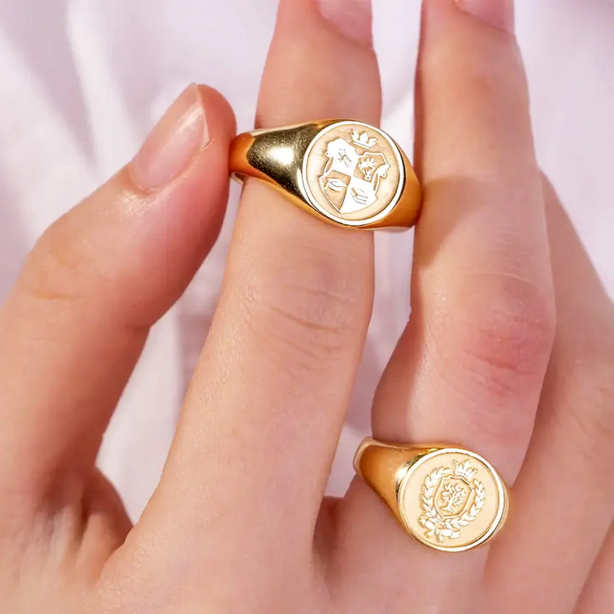 Family Crest Signet Ring Custom Image Logo Engraved Wax Seal Ring Inner Text Engraving 18K Gold Plated Heirloom Jewelry Gifts