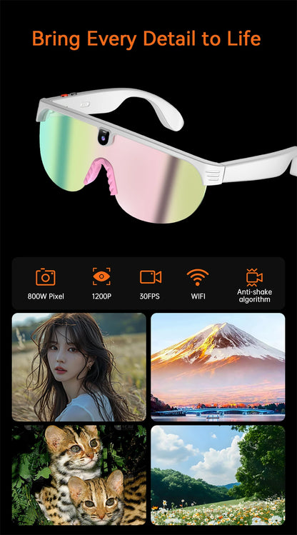 4K Polarized AI Smart Cycling Glasses Men 800W Camera Video Recording Translation Sunglasses Bluetooth Call Music Sports Glasses