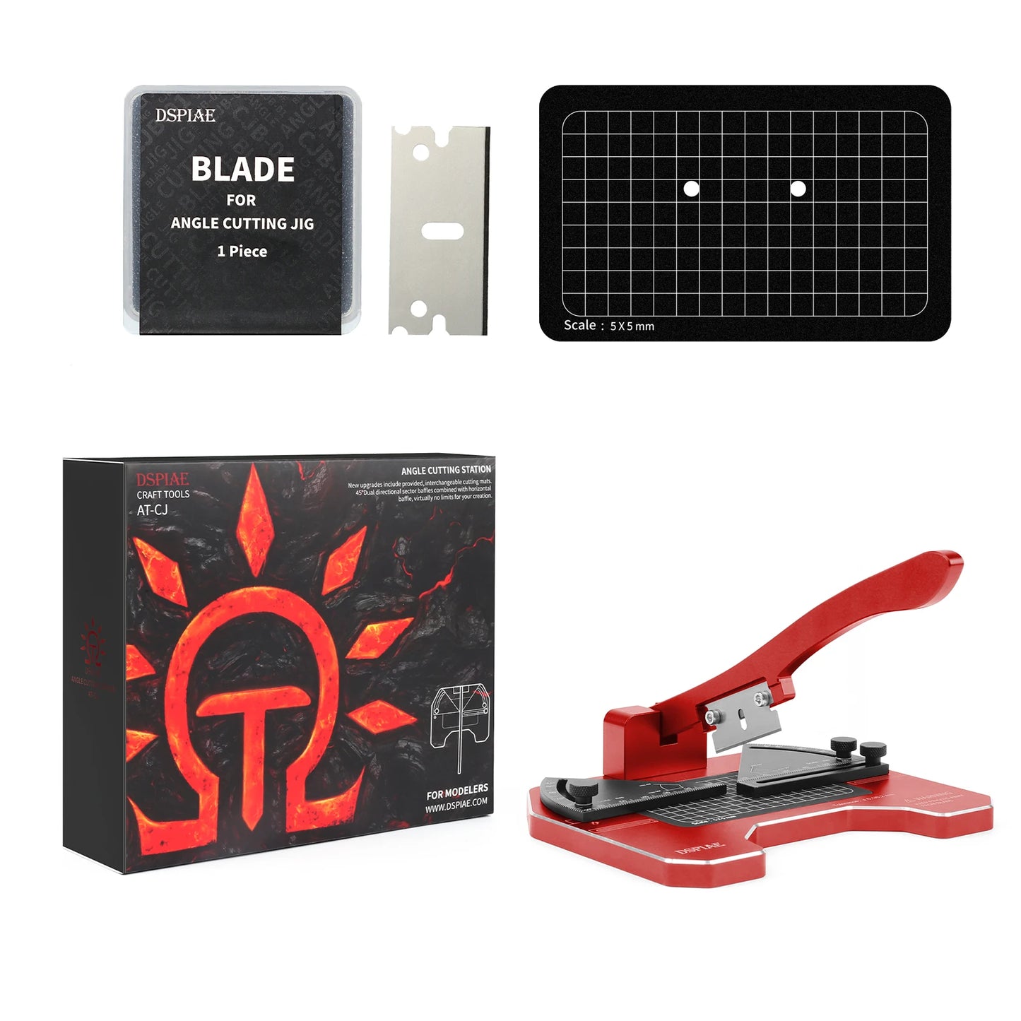 DSPIAE AT-CJ Angel Cutting Station Hand Tool Set for Precision Work Aluminium Alloy Hobby DIY Model Tools Red Carbon Steel Blade
