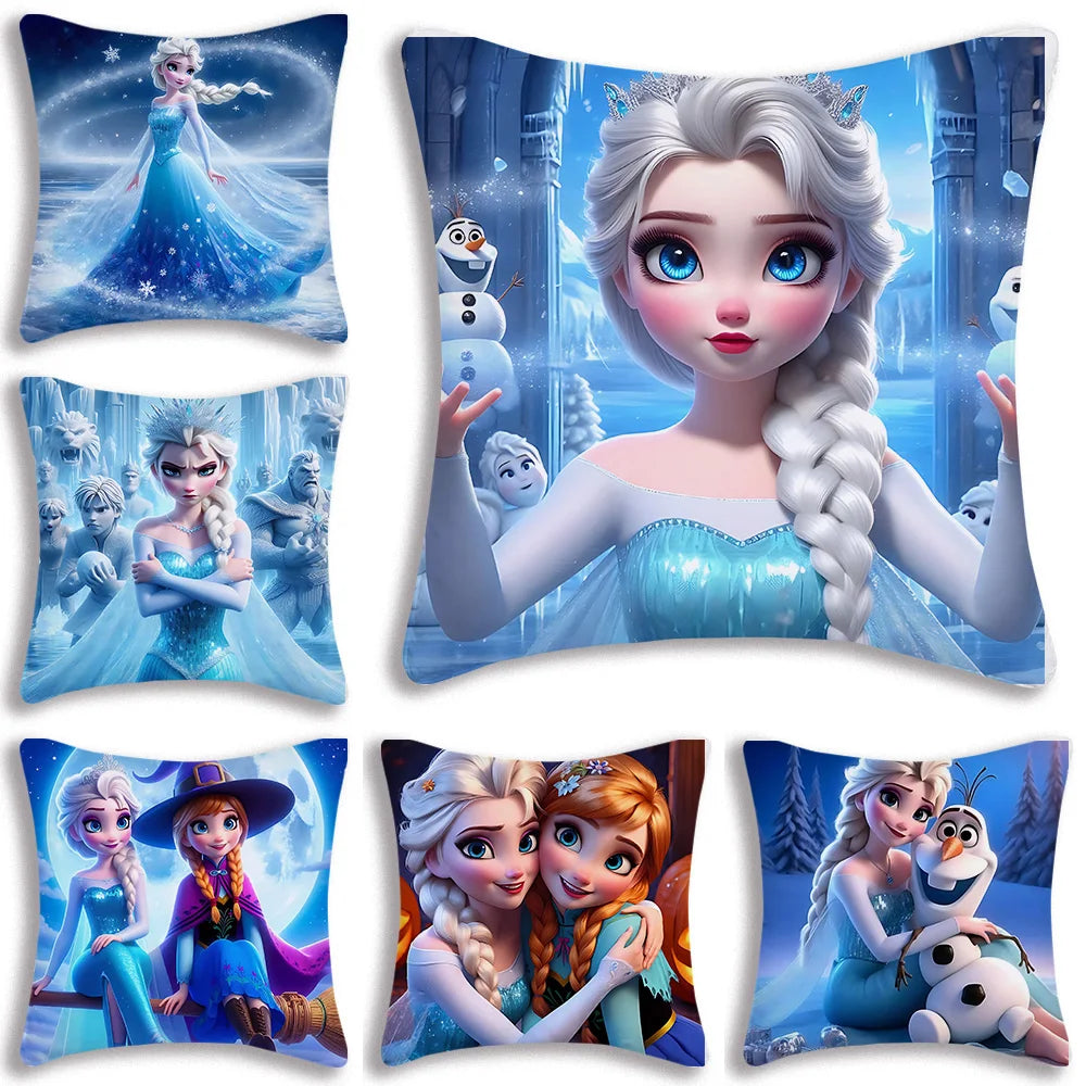 Cute Cartoon Frozens Elsas Pillow Covers Cartoon Sofa Decorative Home Double-sided Printing Short Plush Cute Cushion Cover