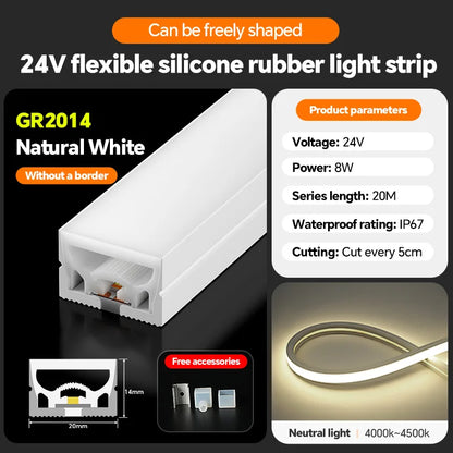 LED flexible silicone light strip embedded 24V waterproof tubing linear lamp concealed installation flexible soft light strip