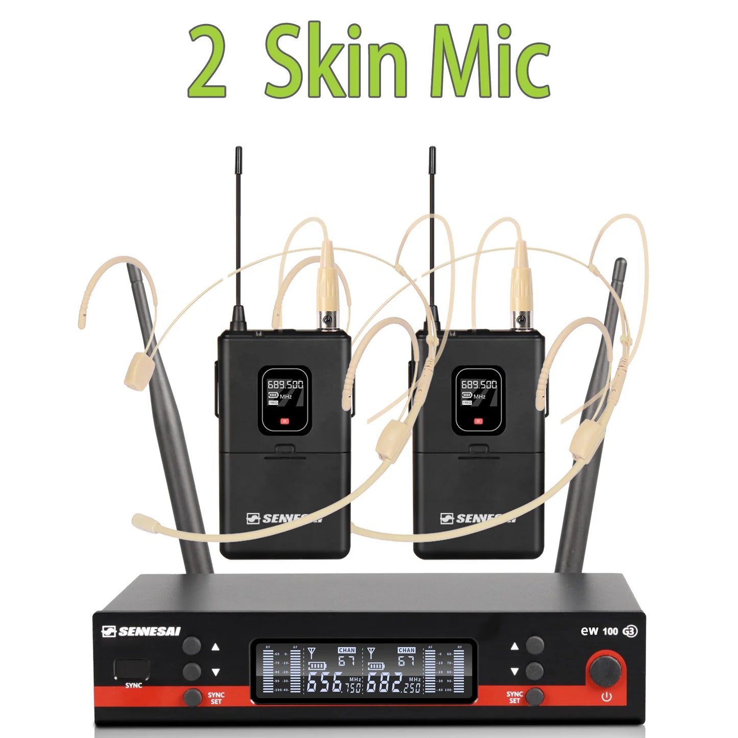 SENNESAI Ew100g3 Professional Dual Wireless Microphone Stage Performance 2 Channels 600-699MHz UHF Karaoke Metal Handheld