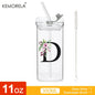 1PCS 24 Letter-Shaped Glass Tumblers with Lid And Straw Coffee Tumbler 300ML Clear Square Drinking Tumbler For Coffee Beer Milk