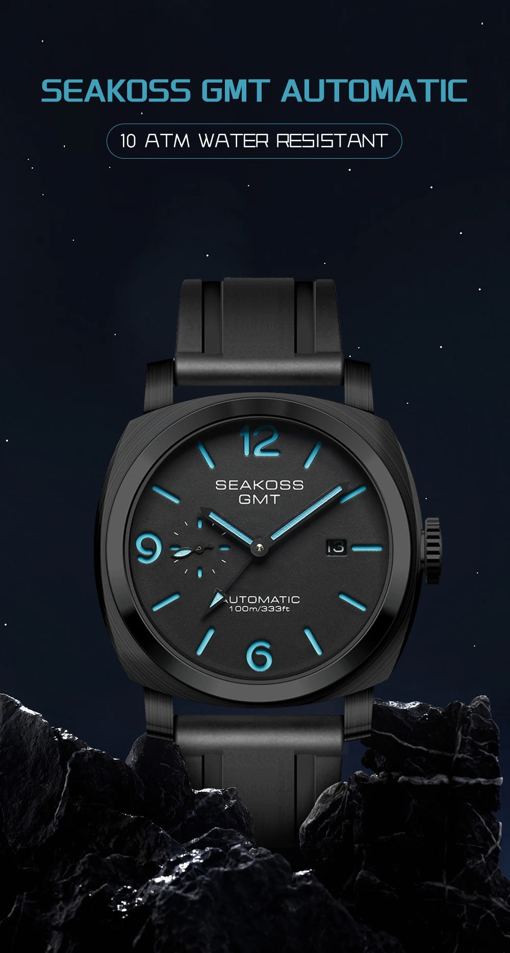 SEAKOSS GMT Super Luminous Diving Automatic Mechanical Watch Men 10ATM 1963 Seagull st2557 Movement Calendar Sapphire Wristwatch