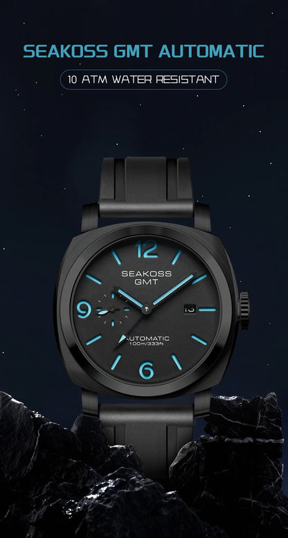 SEAKOSS GMT Super Luminous Diving Automatic Mechanical Watch Men 10ATM 1963 Seagull st2557 Movement Calendar Sapphire Wristwatch