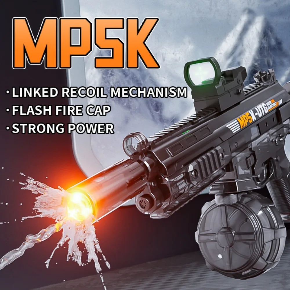 MP5K Full Automatic Water Gun Toy with Retractable Stock Linked Recoil Mechanism Water Pistol Summer Outdoor Beach Shooting Game