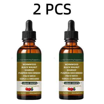 Wormwood Black Walnut Herbal Liquid Drops Gut Cleansing Supplement Aid Digestion Relieve Bloating Support Intestinal Health