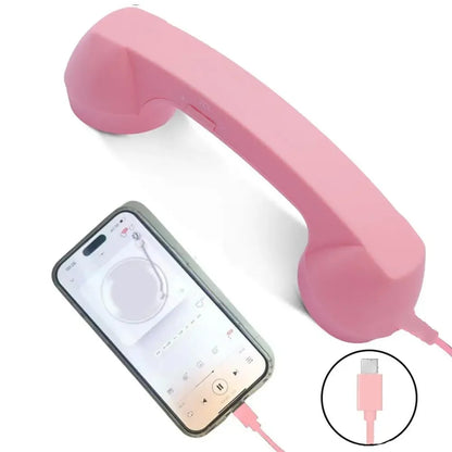 Type C Universal Retro Telephone Handset Retro Telephone Receiver Handset Mini Microphone Speaker for Mobile Phones Computers