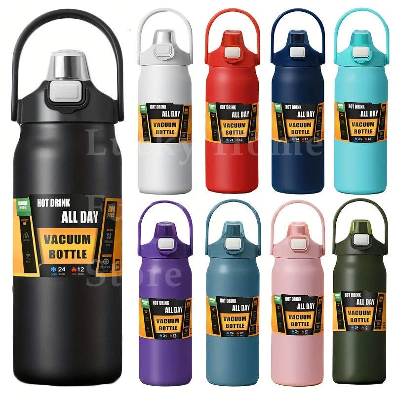 Stainless Steel Vacuum Bottle Large Capacity 1.2L/1.5L Insulated Thermo Water Flask Dual Use Lids Direct Straw Sport Gym Tumbler